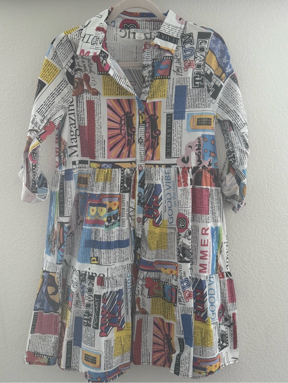 Printed Newspaper-Style Midi Dress in Multicolor - Picture 3 of 7